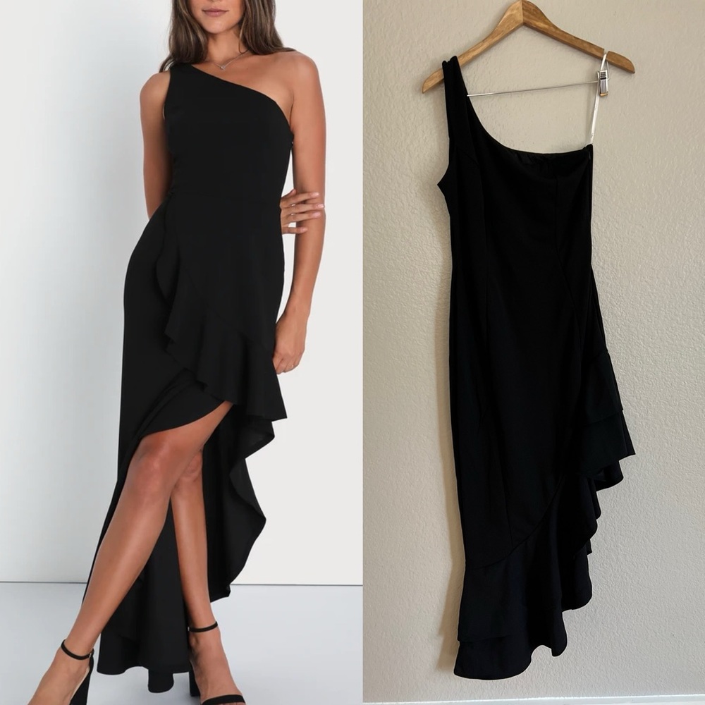 Black One-Shoulder Ruffled Maxi Dress NWOT Large